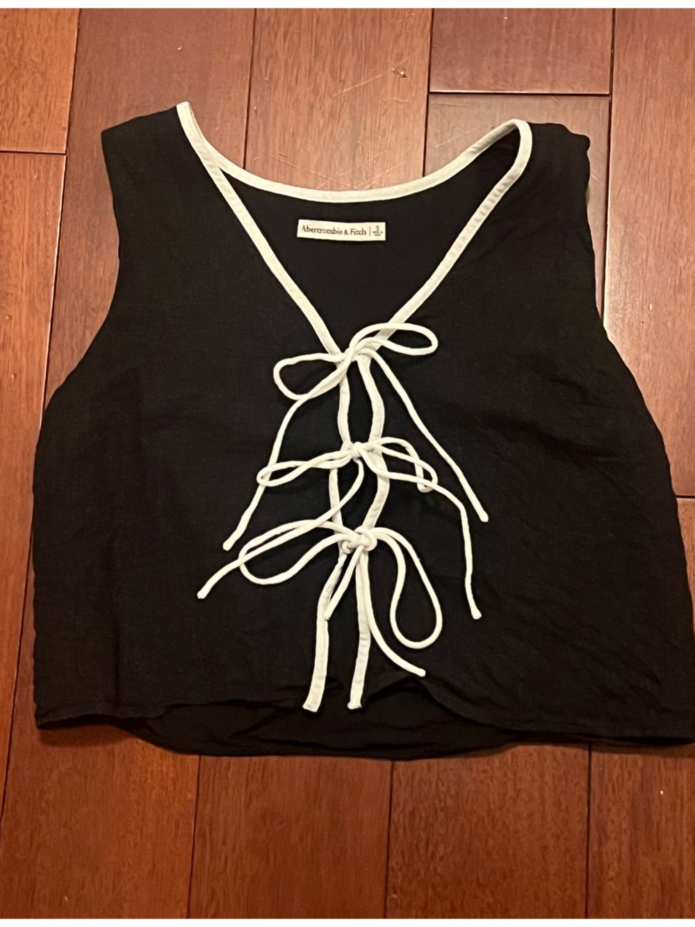 Abercrombie & Fitch Black Tank Top with White Lace-Up Trim